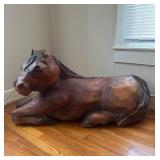 Vtg Hand-Carved Wooden Horse Statue