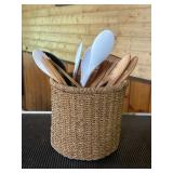 Woven Basket with Assorted Utensils8" tall basket