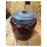Vtg Red Glass Jar With Metal Lid9" tall