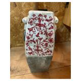 Vtg Ceramic Vase With Red Floral Pattern5×13