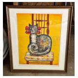 Framed Cat Artwork With Authentication23×27