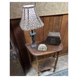 Vtg Wooden Table With Decor Items