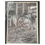 Framed Drawing of Farriers by J. Knisley20×24