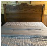 Vtg Wooden Tiger Oak Bed Frame with Carved Detail