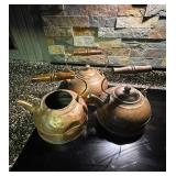 3 Vtg Copper Teapots8" tall