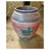 Vtg Clay Vase with Turtle Design9" tall