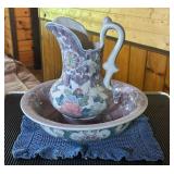 Vtg Ceramic Pitcher and Bowl Set12" Diameter & 14