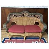 Vtg Wicker Loveseat With Red Cushions49x23x32