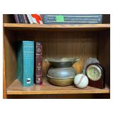 Brass Spittoon, Clock, Books, & Baseball