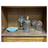 Vtg Butter Churn, Lamp, and Decoratives
