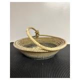Vtg Twisted Lariat Rope Woven Basket12" diameter