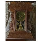 Vtg Wooden Mantel Clock with Pendulum22" tall 15"