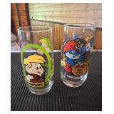 Vtg Barney & Papa Smurf Glass Tumblers6" tall
