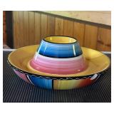 Vtg Hand-Painted Ceramic Chip Bowl13" Diameter