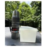 Stanley Thermos and Plastic Tupperware Bread Conta