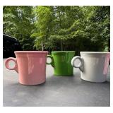 3 Vtg Fiesta Ceramic Mugs (Pink, Green & White)