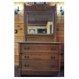 Vtg Oak Dresser With Mirror And Drawers39x 19×76