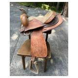 Vtg Tooled Leather Western Saddle14" seat