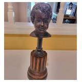 Bronze Bust of Greek Boy on Wood Column Base Bronze Bust of Greek Boy on Wood Column Base