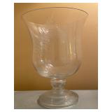 Etched Glass Hurricane Vase W/Fern Motif Etched Glass Hurricane Vase W/Fern Motif
