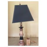 Stone Table Lamp W/Black Shade & Stone Vase Stone Table Lamp W/Black Shade & Stone Vase