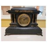 Black Lacquer Mantle Clock with Brass Feet Black Lacquer Mantle Clock with Brass Feet