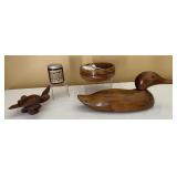 Handmade Wood Duck & Turtle, Wood Nut Bowl W/Nut Handmade Wood Duck & Turtle, Wood Nut Bowl W/Nut
