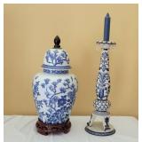 Blue and White Ceramic Vase and Candle Holder Blue and White Ceramic Vase and Candle Holder
