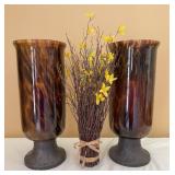 PAIR OF BROWN HURRICAN GLASS CANDLE HOLDERS PAIR OF BROWN HURRICAN GLASS CANDLE HOLDERS