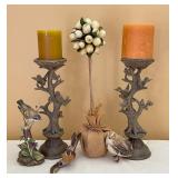 PAIR OF SCULPTURED BRANCH & BIRD PILLAR CANDLE PAIR OF SCULPTURED BRANCH & BIRD PILLAR CANDLE