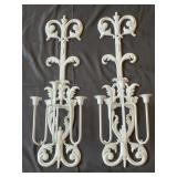 Pair of White Wrought Iron Wall Hanging Candle Pair of White Wrought Iron Wall Hanging Candle