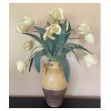 Beige & Brown Stoneware Ceramic Vase W/Silk Flower Beige & Brown Stoneware Ceramic Vase W/Silk Flower