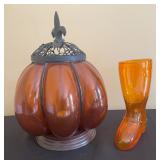 Orange Glass Pumpkin Tea Light Candle Holder & Orange Glass Pumpkin Tea Light Candle Holder &