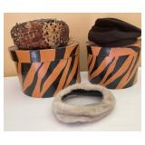 3 Vintage Hats W/Decorative Boxes. 3 Vintage Hats W/Decorative Boxes.