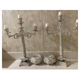 Pair of Cast Iron 3 Pillar Candelabras, Cont., Pair of Cast Iron 3 Pillar Candelabras, Cont.,