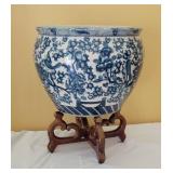 Blue Flow Planter with Wooden Stand Blue Flow Planter with Wooden Stand