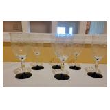 6 Weston Etched Glasses with Black Stems 6 Weston Etched Glasses with Black Stems