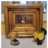 Delft Hand-Painted Chicken and Framed Artwork Delft Hand-Painted Chicken and Framed Artwork