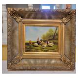 W. Ceruti Painting of Chickens, Gilded Frame W. Ceruti Painting of Chickens, Gilded Frame