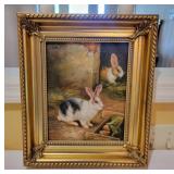 Bunnies Oil on Canvas in Ornate Frame Bunnies Oil on Canvas in Ornate Frame