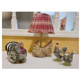 Turkey Dish, Salt & Pepper Chickens, and Hen Lamp Turkey Dish, Salt & Pepper Chickens, and Hen Lamp