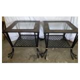 Pair of Wrought Iron & Stone End Tables With Pair of Wrought Iron & Stone End Tables With