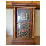 Wooden Mantel Clock With Painted Glass Panel Wooden Mantel Clock With Painted Glass Panel
