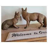 Fox Statues With Porch Sign Fox Statues With Porch Sign