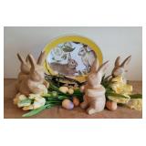 Rabbit Figurines with Plate and Floral Decor Rabbit Figurines with Plate and Floral Decor