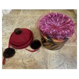 2 VTG. Hats with Zebra Striped Hat Storage Box 2 VTG. Hats with Zebra Striped Hat Storage Box