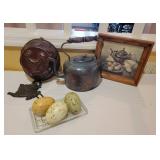 Copper Teapot, Mold, Frame, and Cast Iron Hook Copper Teapot, Mold, Frame, and Cast Iron Hook