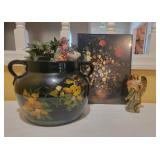Hand-Painted Stoneware Crock With Artwork and Figu Hand-Painted Stoneware Crock With Artwork and Figu