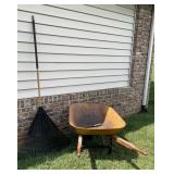 Yellow Wheelbarrow, Rake, & 2 Garden Tools Yellow Wheelbarrow, Rake, & 2 Garden Tools