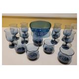 Blue Glass Pieces Including a Pfaltzgraff Bowl Blue Glass Pieces Including a Pfaltzgraff Bowl